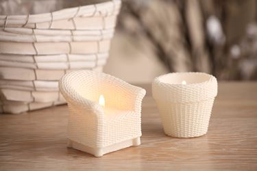 Immagine di Candela vasetto rattan,bianco,
H 6cm D 6.5cm