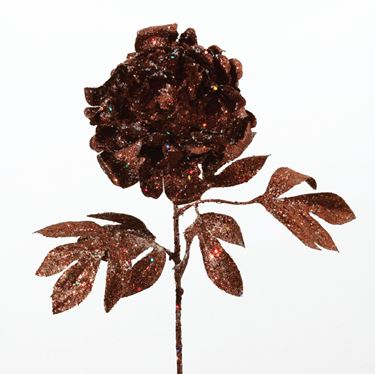 Immagine di Rosa 2 fiori glitter marrone,
h.cm85