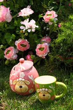 Immagine di Biscottiera SHEEP,rosa/verde lucido,
ceramica,mis.14x13xH16cm
