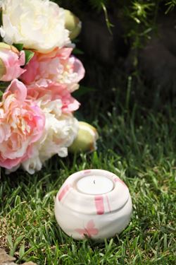 Immagine di Porta t-light rotondo in ceramica, rosa,  misure Diam 8.5; H5.8cm