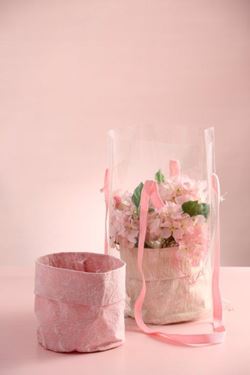 Immagine di Coppia contenitori int.plast,ecrù/rosa,
tessuto,D13.5xH14cm