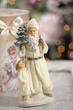 Immagine di Babbo Natale con bambina,crema e glitter,
poliresina,H21cm