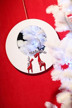 Immagine di Specchio con renne,bianco/rosso/argento,
D30cm
