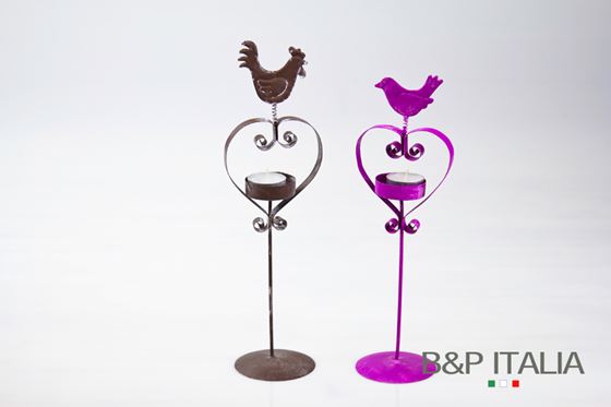 Immagine di S/2 Porta tea-light metallo, BIRD/COCK
viola,rosa h.34cm