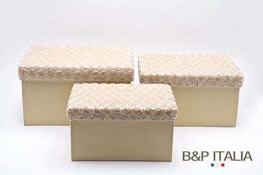 Immagine di S/3 scatole Roses rett,beige,
riv.tessuto,da 27x19xH15 a 33x24xH19cm