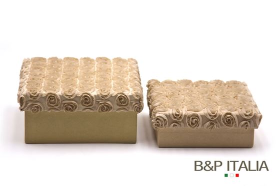 Immagine di S/2 scatole Roses quadrate,beige,
riv.tessuto,17x17xH8;15x15xH5cm.