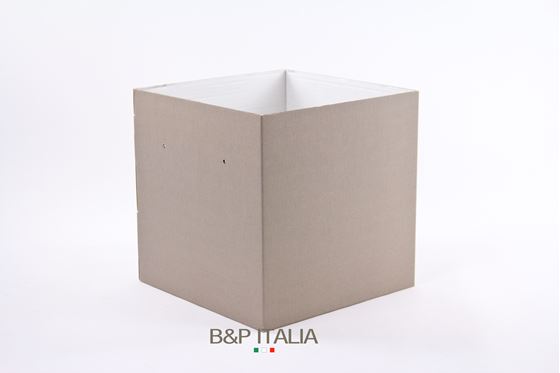 Picture of Cubo box cartone 13x13 tortora, steso, nastro a parte